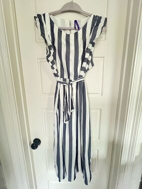 Seraphine maternity and nursing Striped Navy & White Belted Midi Dress